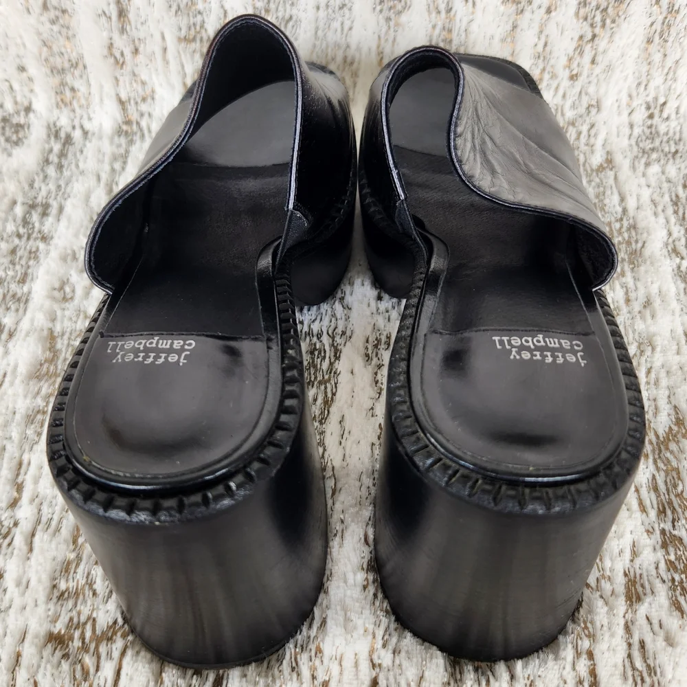 Jeffrey Campbell "Concert Platform Mule" Sandal Black Leather | Women's Size 10 - Picture 6 of 13